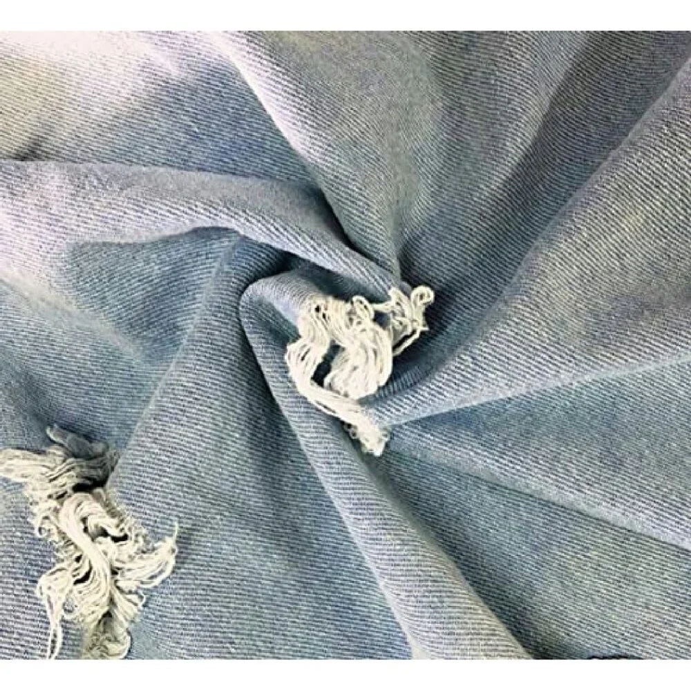 Distressed Denim Trucker Jacket with Fray Hem Tassels, Long Sleeve